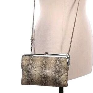 Hobo International Lauren Crossbody Clutch Leather Snake Double Kisslock Frame